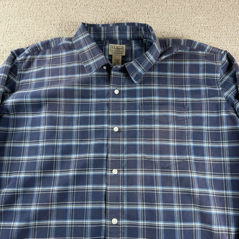 L.L. Bean Button Down Plaid Shirt Blue Men’s Size XXL - Picture 2 of 8